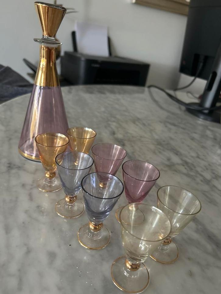 Vintage Likeurglaasjes met Karaf - Handwas, Antiek en Kunst, Antiek | Glas en Kristal, Ophalen of Verzenden
