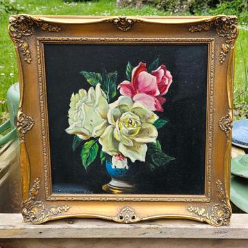 Schilderijtje met rozen in vaas van Jacques Sanders