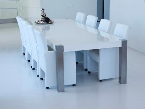 Hoogglans witte eettafel, Huis en Inrichting, Tafels | Eettafels, Zo goed als nieuw, 50 tot 100 cm, 200 cm of meer, Vijf personen of meer