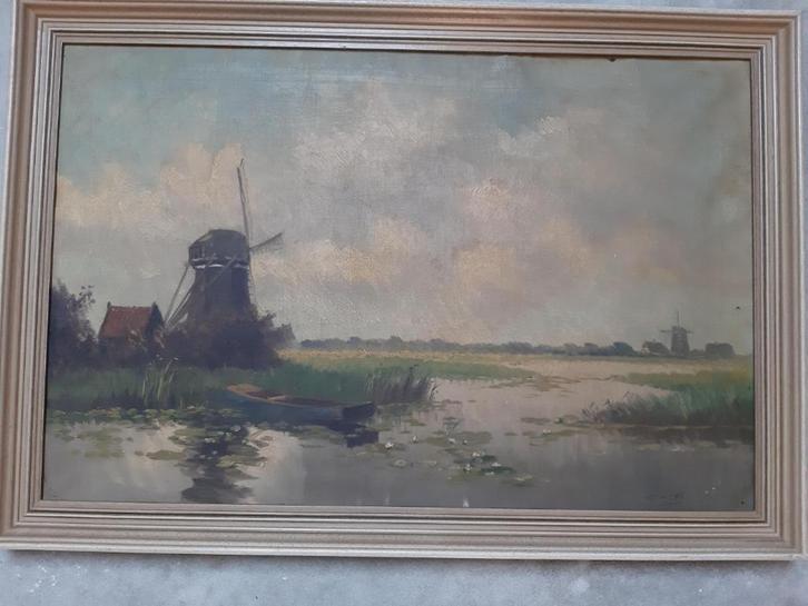 Hollands landschap met molens – H. Smith, Antiek en Kunst, Kunst | Schilderijen | Klassiek, Ophalen