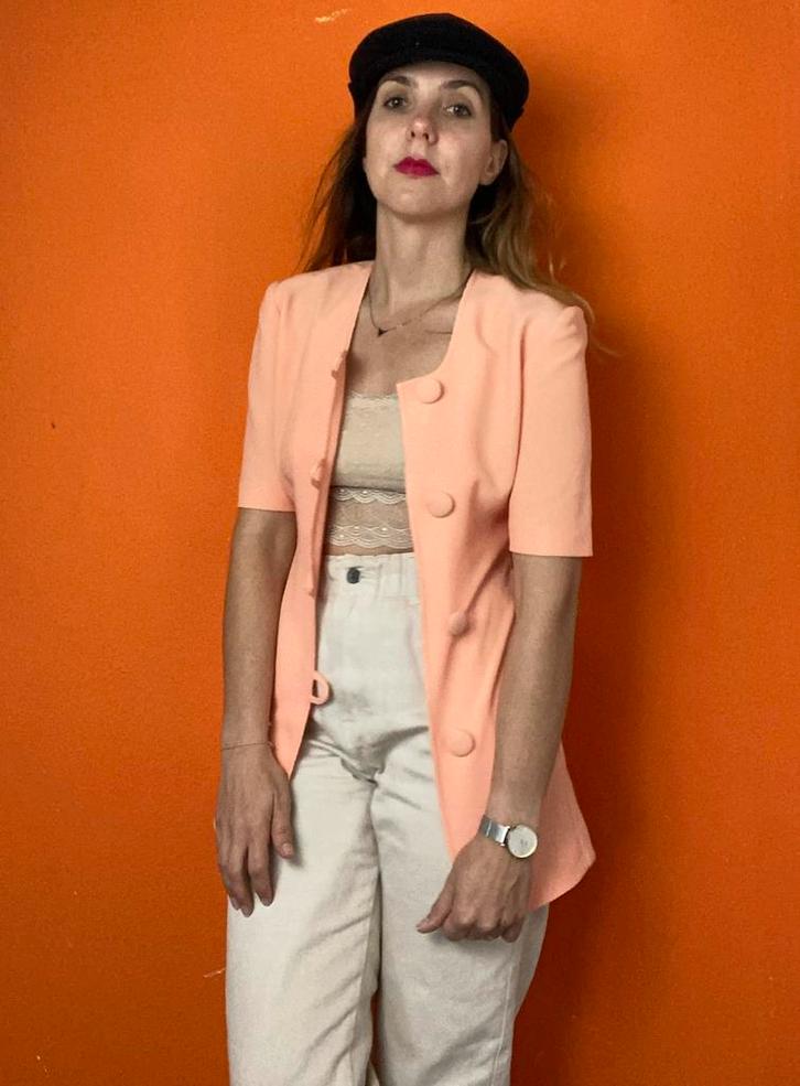 90’s vintage top / jasje - zalm / zalmroze XS/34, Kleding | Dames, Blouses en Tunieken, Gedragen, Maat 34 (XS) of kleiner, Oranje