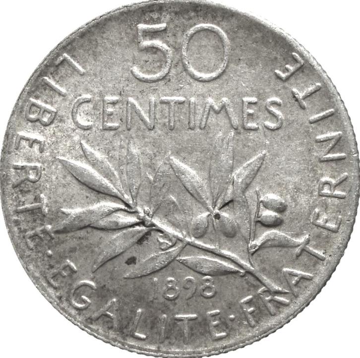 Frankrijk 50 centimes 1898 (zilver, UNC-), Postzegels en Munten, Munten | Europa | Niet-Euromunten, Losse munt, Frankrijk, Zilver