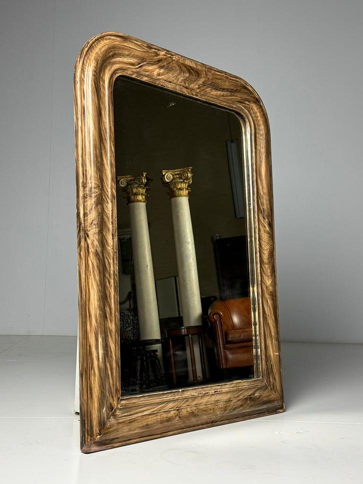 Faux Bois spiegel Frans antiek, Antiek en Kunst, Antiek | Spiegels, Minder dan 50 cm, Rechthoekig, Ophalen