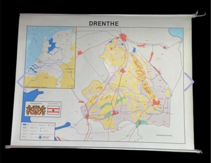 Leuke Schoolkaart van de provincie Drenthe jaren 80/90, Boeken, Atlassen en Landkaarten, Zo goed als nieuw, Landkaart, Nederland