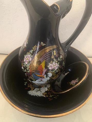 Prachtig brocante 3 delig handbeschilderd lampet stel  beschikbaar voor biedingen
