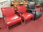 2 rood lederen moderne fauteuils, Ophalen, Gebruikt, 75 tot 100 cm, Nvt
