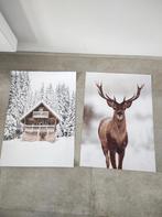 2 winter sneeuw hert dieren natuur posters schilderij foto, Foto of Poster, Ophalen of Verzenden, Zo goed als nieuw, 50 tot 75 cm