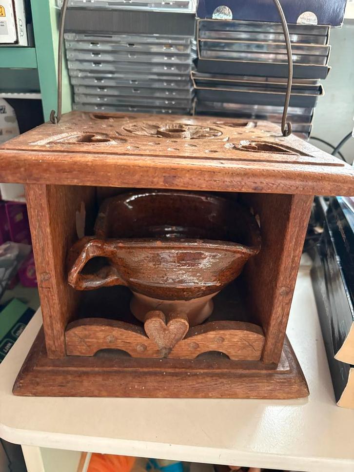 Antieke Voetstoof met Aardewerk Pot, Antiek en Kunst, Curiosa en Brocante, Ophalen of Verzenden