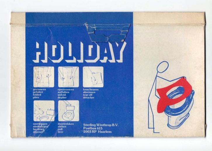 Oude kartonnen verpakking voor wc-brildekje Holiday, Verzamelen, Merken en Reclamevoorwerpen, Gebruikt, Verpakking, Ophalen of Verzenden