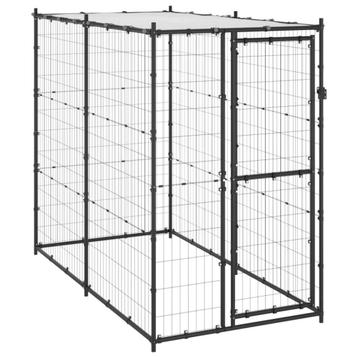 Hondenkennel Voor Buiten Met Dak Staal Zwart 110 x 220 x 180 beschikbaar voor biedingen