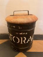 Vintage Opbergblik met Houten Deksel, Ophalen of Verzenden, Gebruikt, Metaal, Minder dan 50 cm