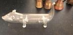 Glazen teckel met kleine teckel in buik. Is 13 cm., Gebruikt, Wandhaken, Ophalen of Verzenden, Glas