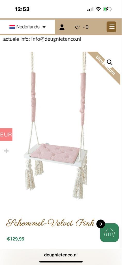 Velvet Roze Schommel voor Kind deugniet en co, Kinderen en Baby's, Overige Kinderen en Baby's, Zo goed als nieuw, Ophalen