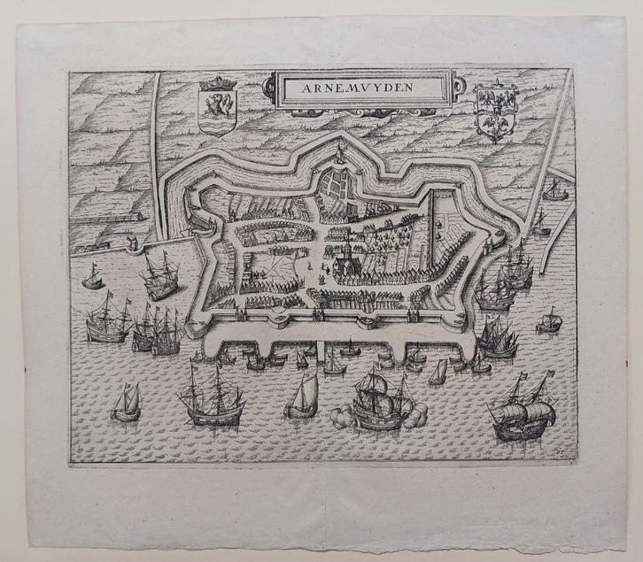 Arnemuiden plattegrond Blaeu Guicciardine ca. 1610, Boeken, Atlassen en Landkaarten, Gelezen, Landkaart, Nederland, Voor 1800