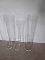 Drie hoge helder glazen vazen voor eventueel "kersttakken+li, Huis en Inrichting, Ophalen, Gebruikt, Overige kleuren, 50 tot 75 cm