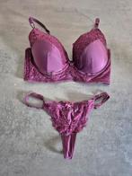 Hunkemöller lingerie set bh 80D string M paars gestreept, Hunkemöller, Ophalen of Verzenden, Paars, Setje