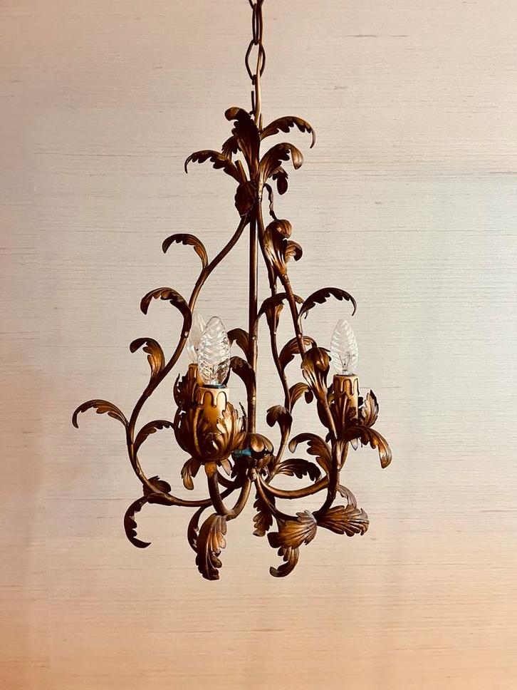 Bronzen kroonluchter met 3 kaarslampen - Italiaanse stijl, Huis en Inrichting, Lampen | Kroonluchters, Gebruikt, Metaal, Ophalen