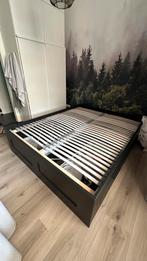 Ikea Brimnes bed + lattenbodems, Ophalen, Zwart, Tweepersoons, Zo goed als nieuw