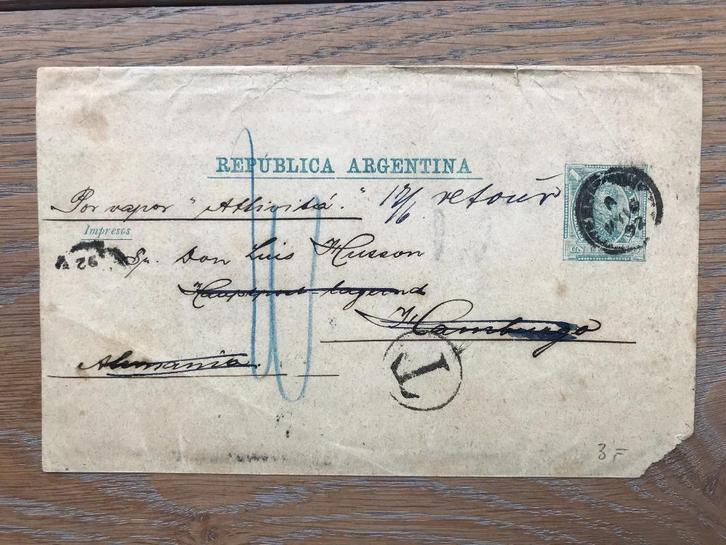ARGENTINA, SCHITTEREND GEWIJGERD WIKKEL uit 1892, Postzegels en Munten, Brieven en Enveloppen | Buitenland, Overige typen, Verzenden