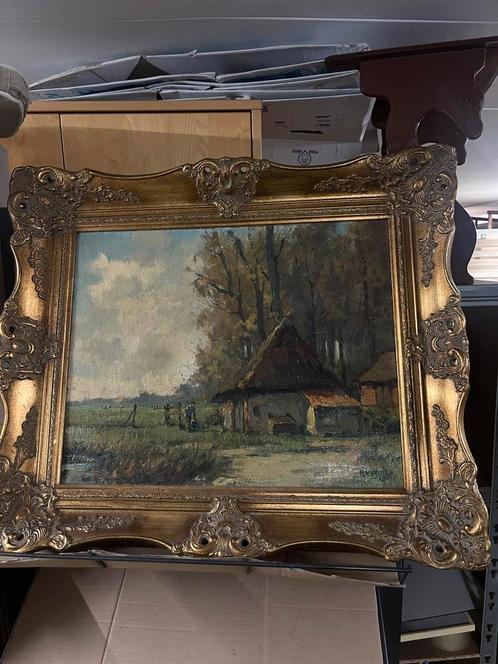 Geschilderd schilderdij “Wiegman”Landschap met huisje, Antiek en Kunst, Kunst | Schilderijen | Klassiek, Ophalen of Verzenden