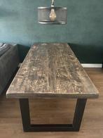 Eettafel hout met stalen U poot 220x100cm industrieel, Huis en Inrichting, Tafels | Eettafels, Ophalen, Gebruikt, 200 cm of meer