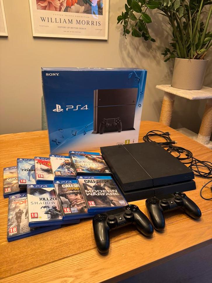 Ps4 met 9 spellen en 2 controllers, Spelcomputers en Games, Spelcomputers | Sony PlayStation 4, Zo goed als nieuw, Original, 500 GB