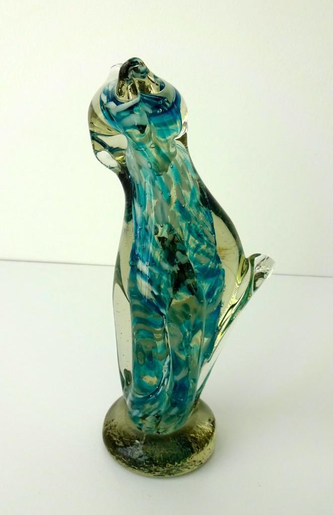 Glazen kat zittend helder en blauwgroen Mexico 3226-g, Antiek en Kunst, Antiek | Glas en Kristal, Ophalen of Verzenden