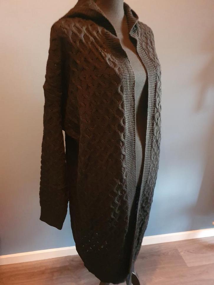 Nieuw lang zwart gebreid vest met patroon en capuchon, Kleding | Dames, Truien en Vesten, Nieuw, Maat 46/48 (XL) of groter, Zwart