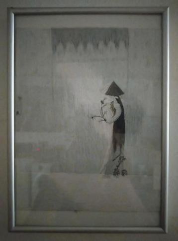 Oosters schilderij met figuur in lijst beschikbaar voor biedingen