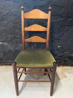 Set 6 vintage antieke stoelen met groen velvet zitting, Huis en Inrichting, Stoelen, Ophalen, Gebruikt, Bruin, Vijf, Zes of meer stoelen