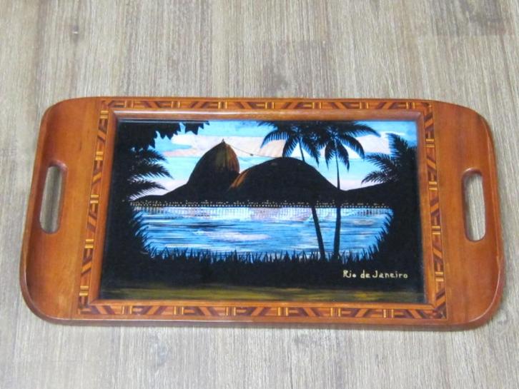 dienblad - achter glas geschilderd - sugar mountians in rio, Verzamelen, Retro, Huis en Inrichting, Ophalen of Verzenden