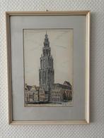 Vintage ingekleurde ets Martinitoren Groningen A.J. v Dijken, Antiek en Kunst, Ophalen of Verzenden