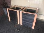 ZWARTE HOUTEN BLOEMBAK met DOUGLAS HOEKPALEN en SIERPLAATJES, Nieuw, 60 cm of meer, Ophalen of Verzenden, Hout