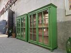 Vintage Houten Vitrinekast Groen | Half Hoge Vitrine Kast, Huis en Inrichting, Kasten | Vitrinekasten, 150 tot 200 cm, Ophalen of Verzenden