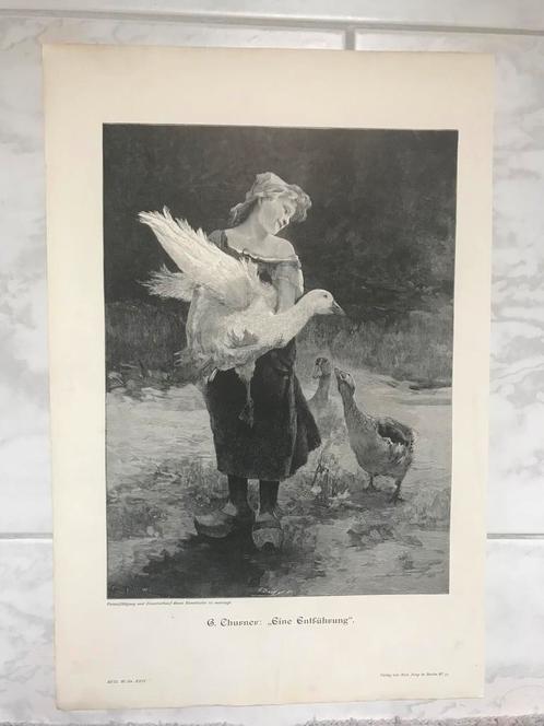 G. Thurner: Eine Entführung, 1896, or. gravure, 29x22cm.Mooi, Antiek en Kunst, Kunst | Etsen en Gravures, Ophalen of Verzenden