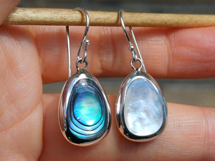 Vanoli 925 zilveren dubbele oorbellen abalone parelmoer, Sieraden, Tassen en Uiterlijk, Oorbellen, Nieuw, Hangers, Zilver, Overige kleuren