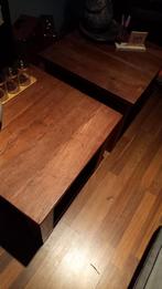 2 Teakhouten Bijzettafeltjes - 60x60 cm, Ophalen, Gebruikt, 50 tot 100 cm, 50 tot 100 cm