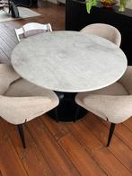 Ronde eettafel met marmer look. Met 3 beige stoelen, Nieuw, 100 tot 150 cm, Rond, Ophalen