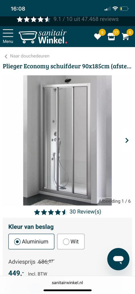 Plieger Economy schuifdeur 90x185cm (afstelbaar 88 - 94 cm), Huis en Inrichting, Badkamer | Complete badkamers, Zo goed als nieuw