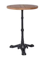 Teakhouten terras bistrotafel rond 50 cm gietijzeren voet, Ophalen of Verzenden, Nieuw, Rond, Teakhout