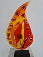 Abstracte vlam glaskunst object op sokkel | Glas | Decoratie, Ophalen of Verzenden