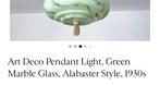 Hanglampen 2 Art Deco Antiek of plafonnière groen, Ophalen, Zo goed als nieuw, Glas, Minder dan 50 cm