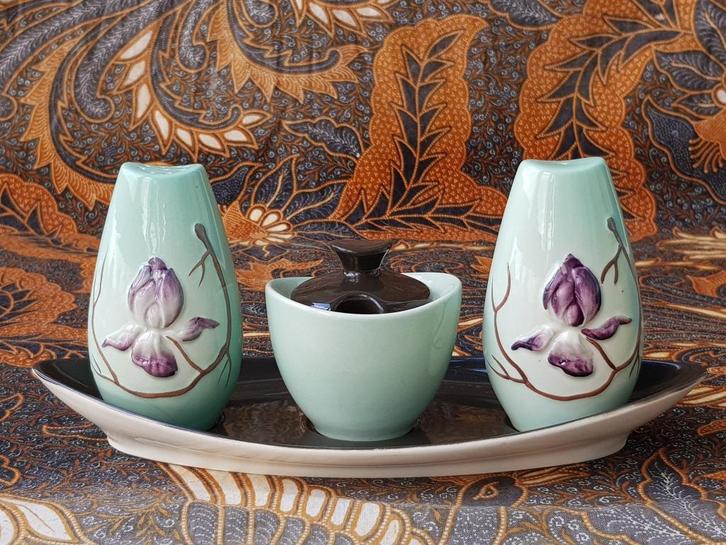 Mooi oud Engels peper, zout en mosterd van Carlton porselein, Antiek en Kunst, Antiek | Porselein, Ophalen of Verzenden