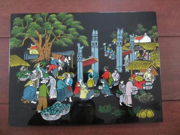 Chinese lakschilderij op hout, beschikbaar voor biedingen