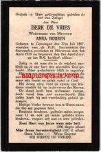 Vries de Derk 1867 Groningen 1929 Hilversum x Houben -24886, Verzamelen, Ophalen of Verzenden, Bidprentje