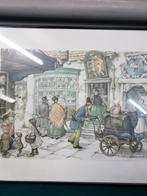 Tekening / prent Antiek Pieck  in zwarte lijst, Ophalen of Verzenden