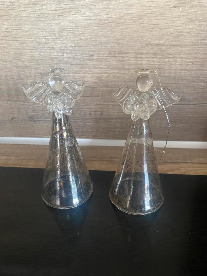 Vintage (ogende) glazen kerst engeltjes, Huis en Inrichting, Woonaccessoires | Kandelaars en Kaarsen, Zo goed als nieuw, Minder dan 25 cm