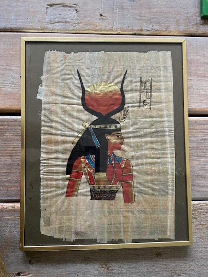 Egyptische afbeelding op papyrus. Koningin Nefertari., Huis en Inrichting, Woonaccessoires | Wanddecoraties, Zo goed als nieuw