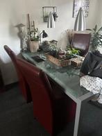 Glazen Eettafel met Metalen Onderstel & Stoelen, Ophalen, Gebruikt, 50 tot 100 cm, Glas