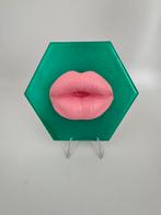 Decoratietegeltje lippen 10x10cm metallic groen/licht roze, Verzenden, Nieuw